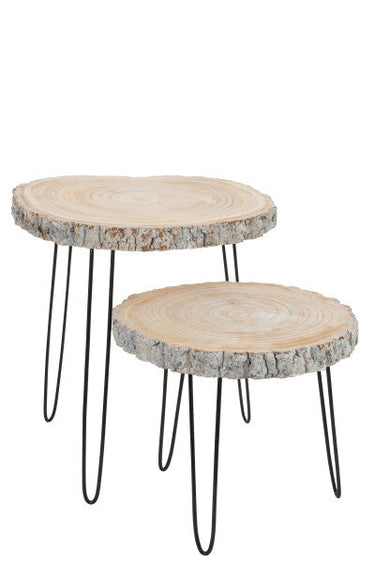 Tavolino Salotto in Legno di Paulownia Struttura in Ferro Colore Nero