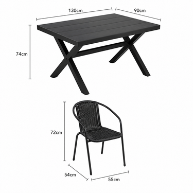 Tavolo da esterno antracite con sedie in rattan sintetico nero