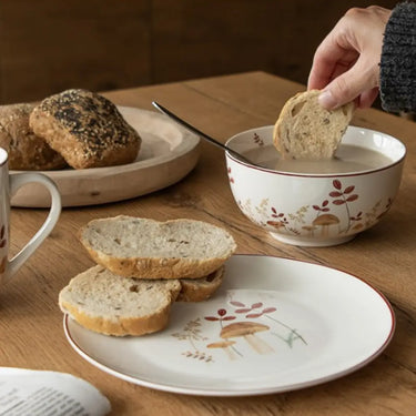 Tazza da Latte Bolo 500 ml in Porcellana Decoro Funghi Autunno