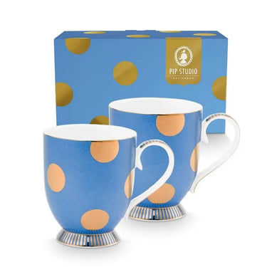 Set 2 Tazze 350 ml in Porcellana Pois Azzurro e Oro Dot Delight - Pip Studio