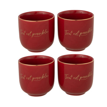 Set 4 Tazzine da Caffè in Ceramica Colore Rosso e Oro - Tout Est Possible