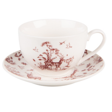Tazza da caffè con piattino in porcellana 200 ml con renne e alberi – Winter Forest