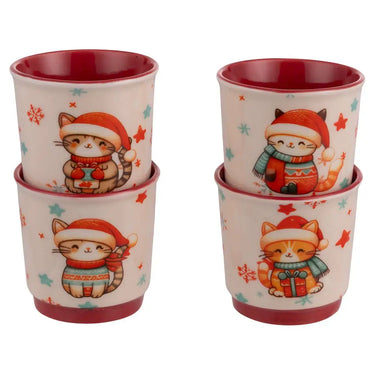 Set 4 Tazzine Caffè Natalizie 100 ml con Gattino in Gres Merry Miao - Villa D'Este