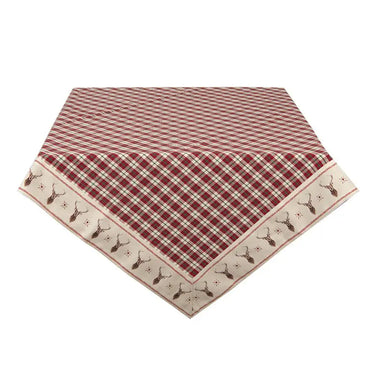 Tovaglia Natalizia 150x250 cm in Cotone con Rombi e Renne Rosso e Beige