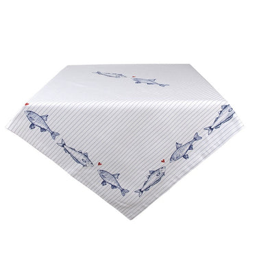 Tovaglia in Cotone Decoro Pesci 150x250 cm Colore Bianco e Blu