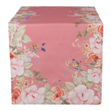 Runner in Cotone Colore Rosa con Fantasia Floreale 50x140 cm