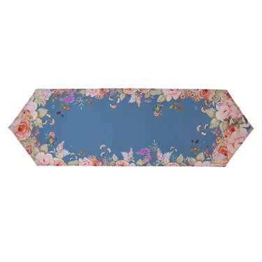 Runner in Cotone Colore Blu con Fantasia Floreale 50x160 cm