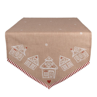Runner Natalizio Colore Beige Decorazione con Casette 50x160 cm - Gingerbread