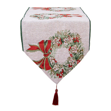 Runner Natalizio 33x180 cm Decori Ghirlande e Nappine Rosse