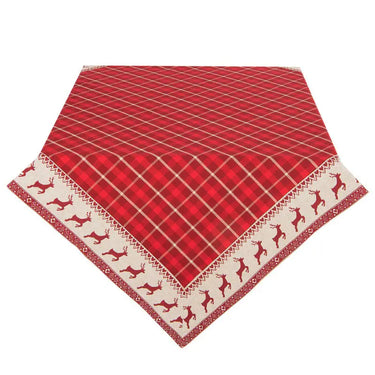 Tovaglia Rombi e Cervi 150x250 cm in Cotone Rosso e Beige