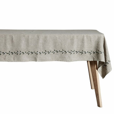 Tovaglia da tavola beige con decorazione ricamata verde e bacche bianche