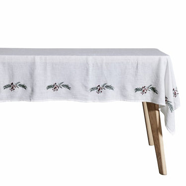 Tovaglia Natalizia in Lino Bianco Ricamata 140x280 cm