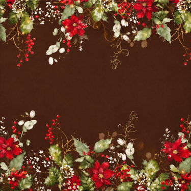 Tovaglia di Natale marrone decorata con poinsettie rosse, foglie verdi e bacche