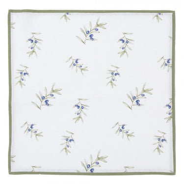 Set di 6 Tovaglioli in Cotone Bianco Motivo Rami D'Ulivo 40x40 cm - Olives