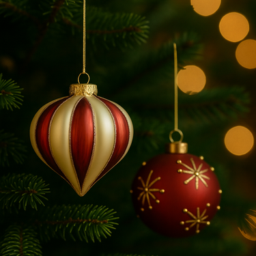 Set 6 Sfere Natale in Vetro Soffiato Rosso Matte con Decoro Stelle Oro Ø10 cm - Viron