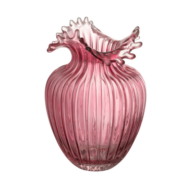Vaso Fiore in Vetro Rosa Scuro Rigato H 21 cm