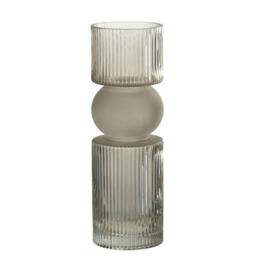 Vaso Portacandele in Vetro Rigato Colore Grigio h 30 cm