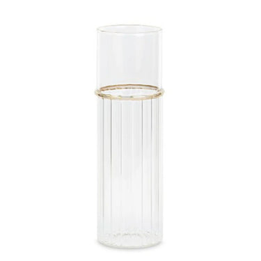 Vaso Decorativo Centrotavola in Vetro Trasparente con Anello Colore Oro h 32 cm