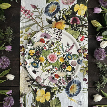Vassoio tondo Flower Garden con decorazione botanica e fiori colorati
